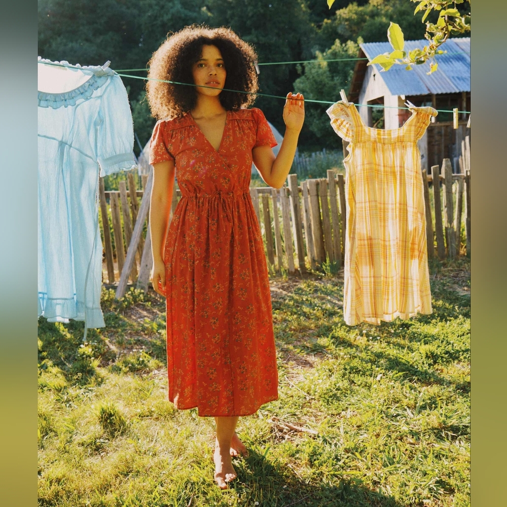 Christy Dawn the dawn dress in orange daisy vine, medium
